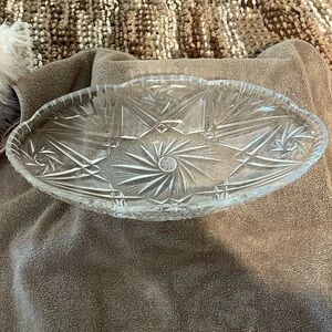 Oval cut glass serving dish 13” 6.50” 2.75” vintage perfect condition air bubble